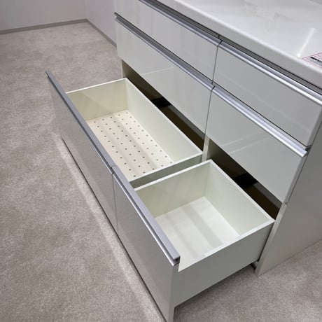 Pamouna　食器棚 120cm パールホワイト　全扉、引き出しサイレントクローズ　拡張コンセント付　ダイヤモンドハイグロス