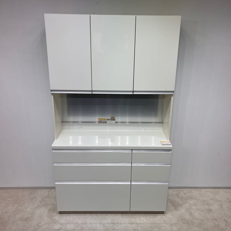 【送料込】パモウナ　食器棚　パールホワイト Pamouna 食器棚 120cm パールホワイト 全扉、引き出しサイレント