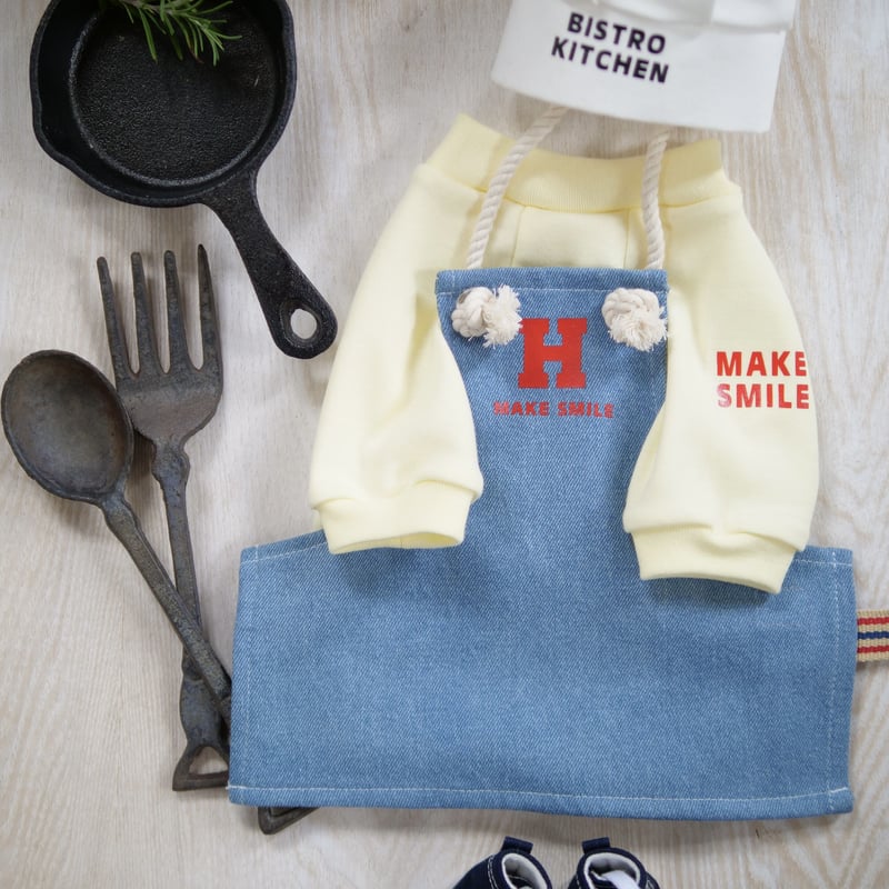 デニムエプロン（ライトブルー）MAKE SMILE | 犬服ブランドアイヌーン
