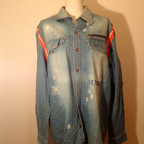 USED  PRINT  SHIRT(HADOU)  DENIM