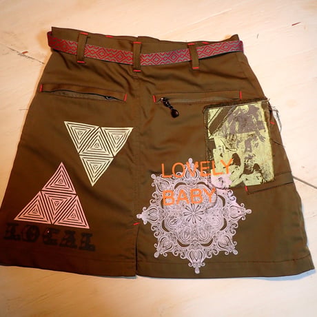 USED  SKIRT  SILKSCREEN PRINT(HADOU)  スカート