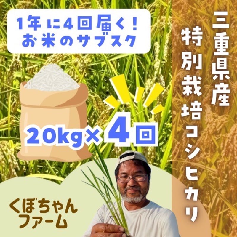 3ヶ月ごと】くぼちゃんファーム 特別栽培コシヒカリ20kg定期便