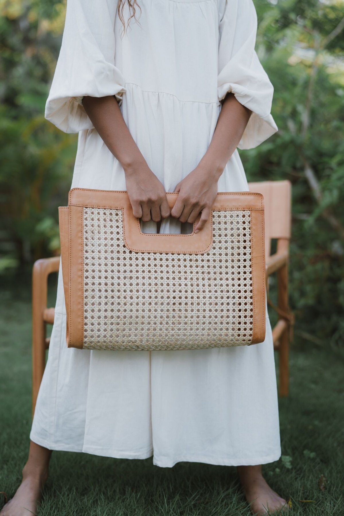 Rattan and leather online bag