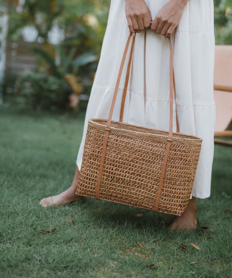 Rattan Woven Tote TurquoiseBlueCo