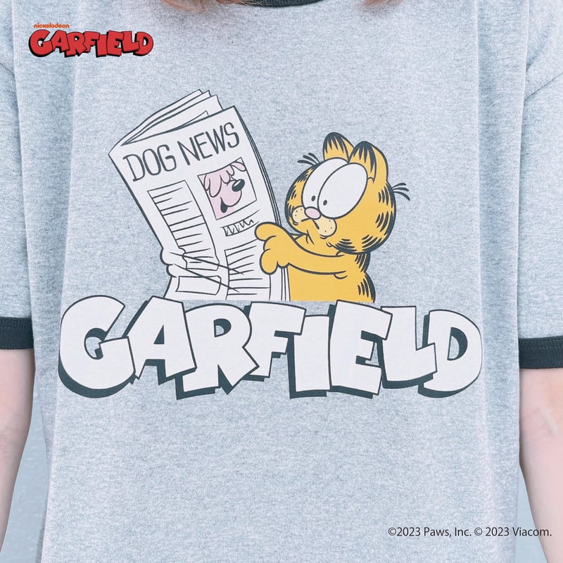 ガーフィールド Tシャツ ダークグレー ガーフィールド×LONGMANコラボTシャツ（グレー×スミクロ