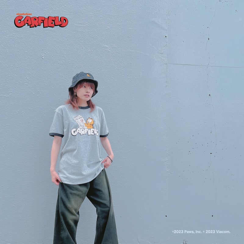 ガーフィールド Tシャツ ダークグレー ガーフィールド×LONGMANコラボTシャツ（グレー×スミクロ