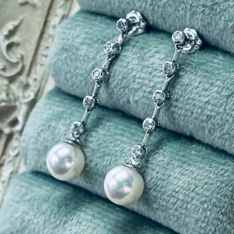 K18WGダイヤモンド/あこや真珠ピアス | ジュエリーおかだ オンライン