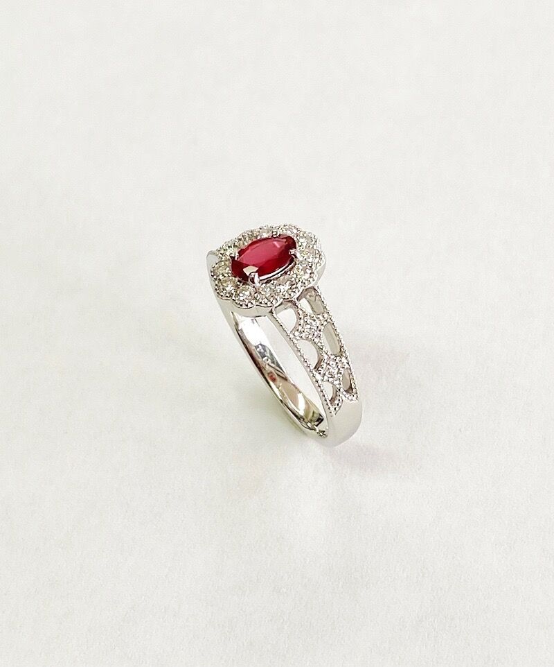 レディース☆仕上済☆ Pt900 ルビーダイヤレディースリング #9.5 0.27ct