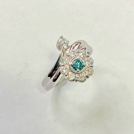 Pt900ブルーダイヤ&ダイヤモンドリング