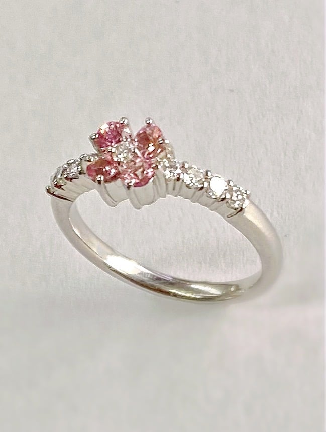 美品❗️P0.325&0.13CT✨k18PGパパラチャサファイアダイヤリング パパラチアサファイアリングK18PG パパラチアサファイア0.331ct