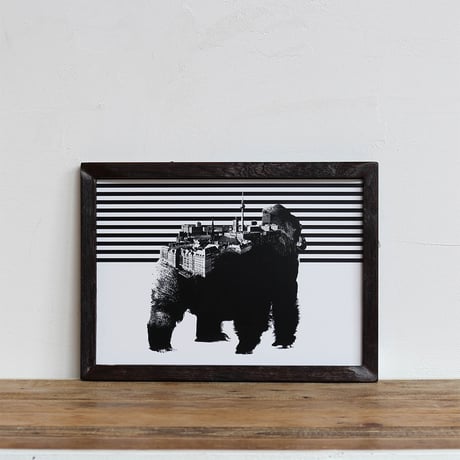 Gorilla x Berlin 「モノクロアート 動物街」A4 モノトーン ポスター + 古材 フレーム セット商品