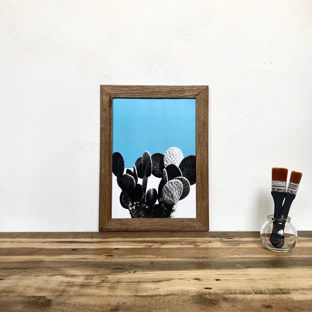 うちわサボテン「植物 カラー」 A4 ポスター & 古材 ポスターフレーム