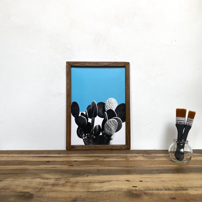うちわサボテン「植物 カラー」 A4 ポスター & 古材 ポスターフレーム