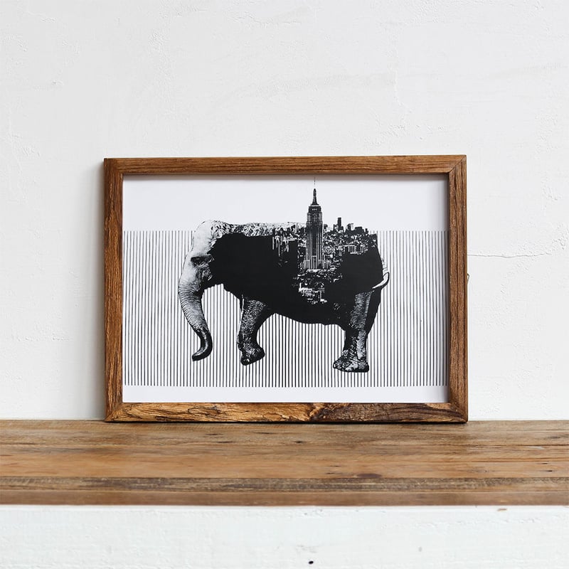 Elephant x New York 「モノクロアート 動物街」A4 モノトーン