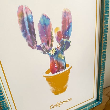 カリフォルニア サボテン A4 ポスター + 古材 フレーム 「Cactus in California」 玄関 インテリア 玄関飾り