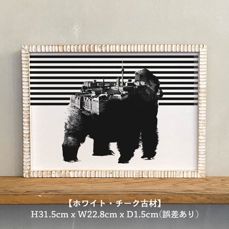 Gorilla x Berlin 「モノクロアート 動物街」A4 モノトーン ポスター + 古材 フレーム セット商品