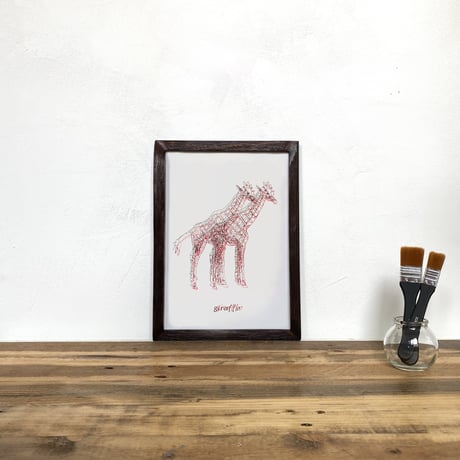 Giraffe 「Drawing - アート」A4  ポスター + 古材 フレーム セット商品