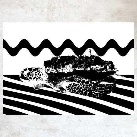 「カメ x 江ノ島」 A4 インテリアポスター & 木製 フレーム