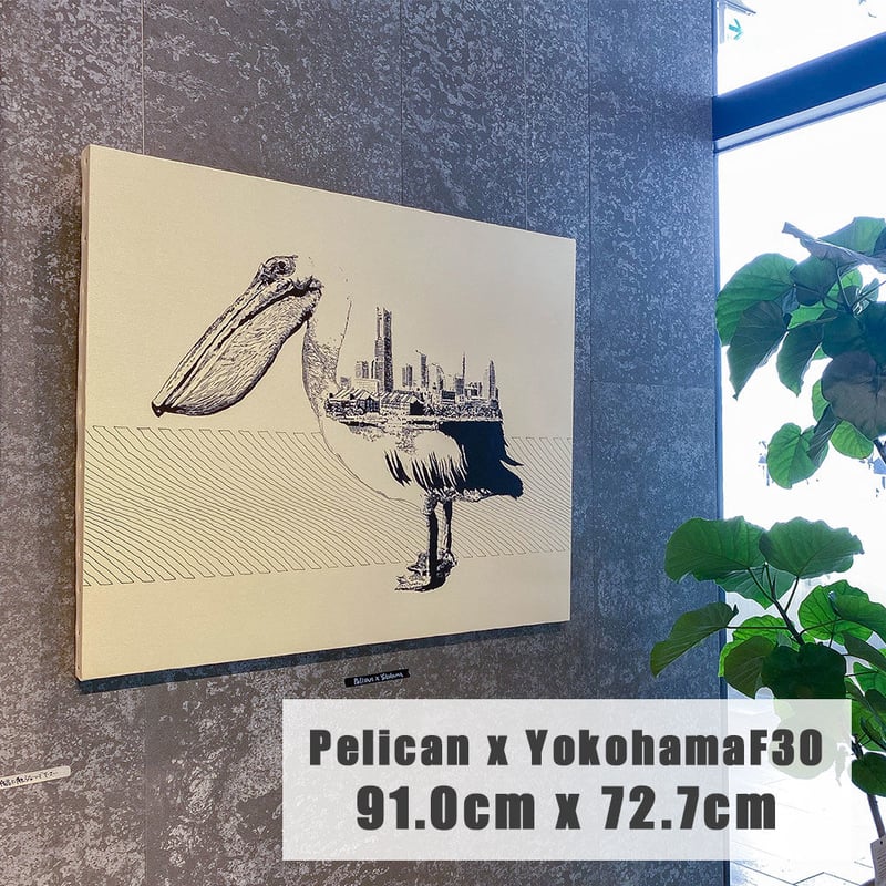 Pelican x Yokohama 手描き キャンバス モノクロアート F30号 (909m