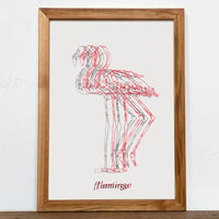 Flamingo「Drawing - アート」A4  ポスター + 古材 フレーム セット商品