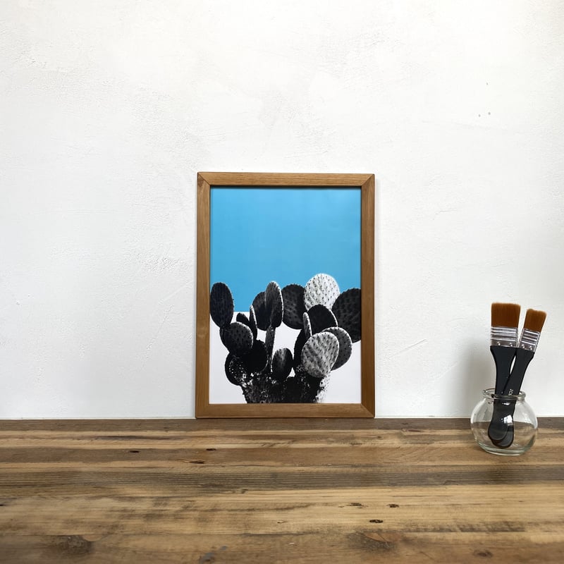 うちわサボテン「植物 カラー」 A4 ポスター & 古材 ポスターフレーム