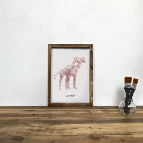 Giraffe 「Drawing - アート」A4  ポスター + 古材 フレーム セット商品