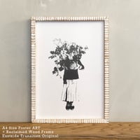 「モノクロアート Monogirl」A4 モノトーン ポスター & 木製 アンティーク 額縁 セット