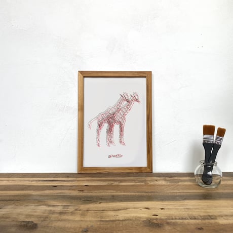 Giraffe 「Drawing - アート」A4  ポスター + 古材 フレーム セット商品
