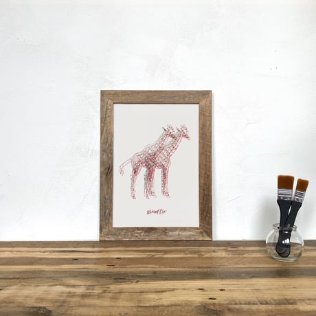 Giraffe 「Drawing - アート」A4  ポスター + 古材 フレーム セット商品