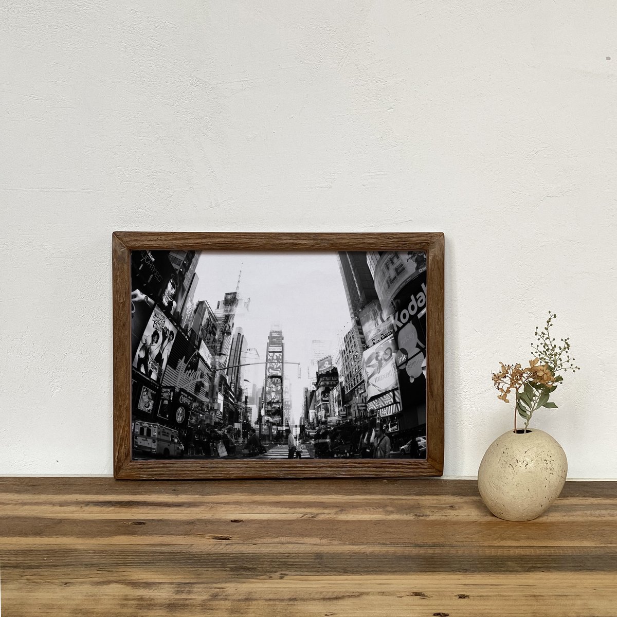 モノクロアート Times Square」A4 モノトーン ポスター & 木製