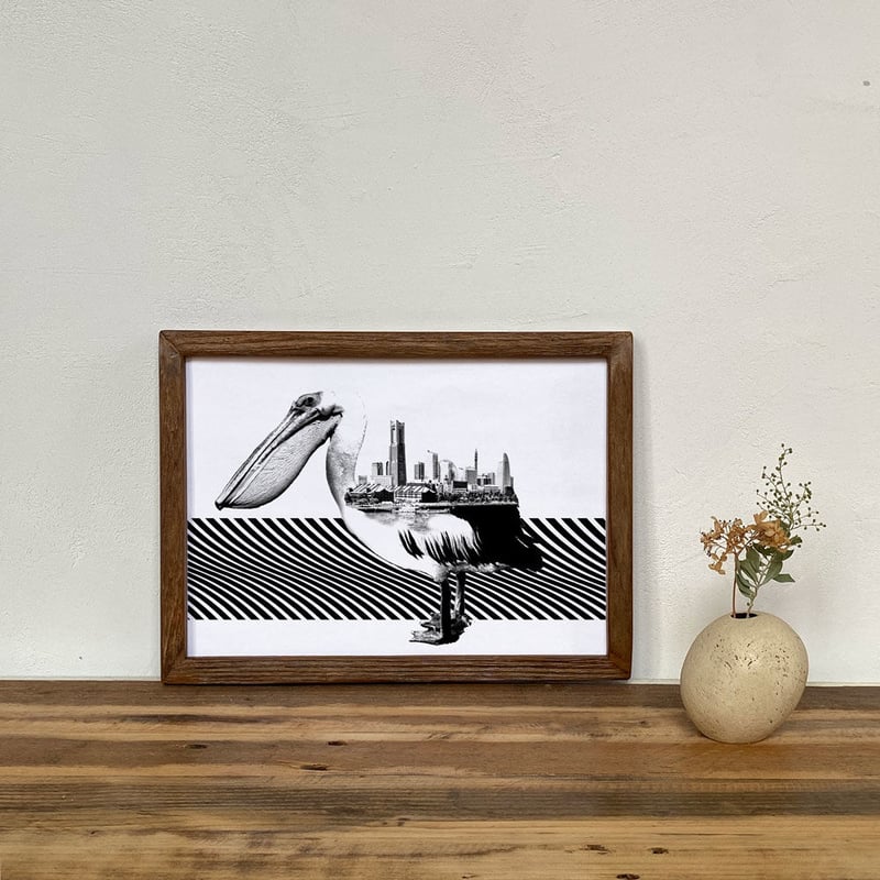 Pelican x 横浜 「モノクロアート 動物街」A4 モノトーン ポスター +