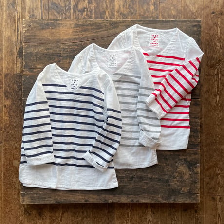 SEEP  Lady's Gauze Border V-Neck Sht.
