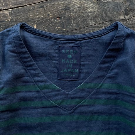 SEEP  Lady's Gauze Border V-Neck Sht.