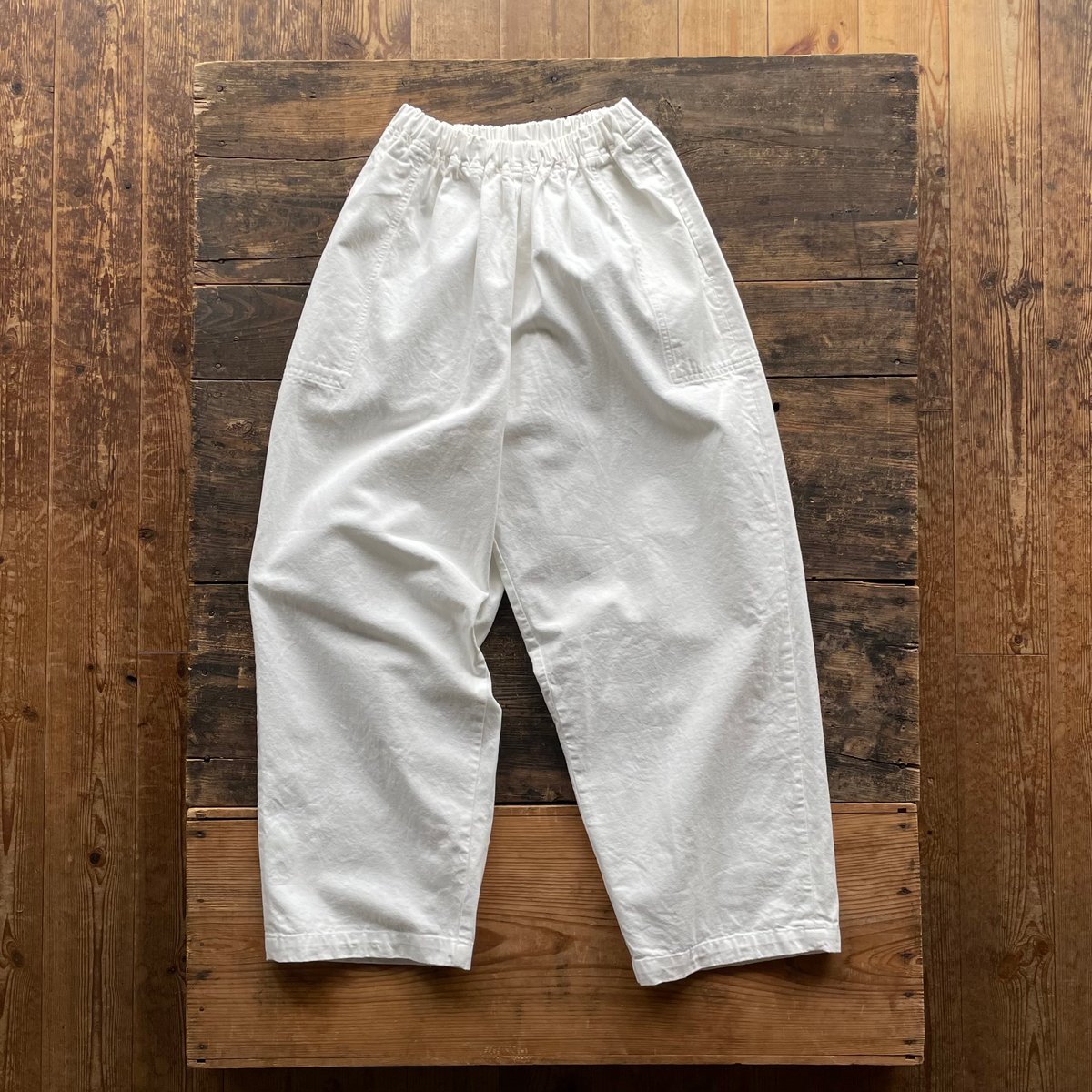 homspun 10oz ヒッコリー&ホワイトデニム ギャザーパンツ | SEEP STORE