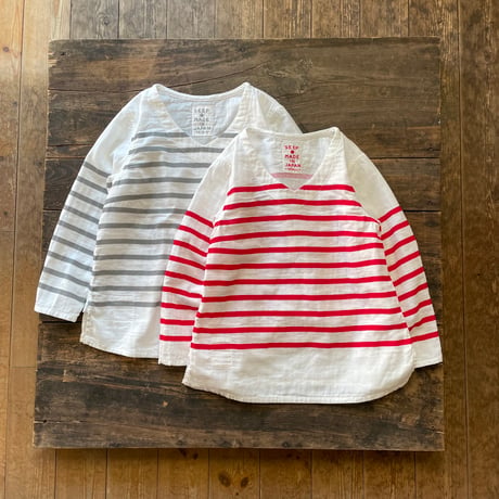SEEP  Lady's Gauze Border V-Neck Sht.