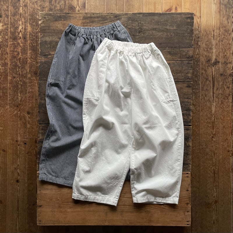 homspun 10oz ヒッコリー&ホワイトデニム ギャザーパンツ | SEEP STORE