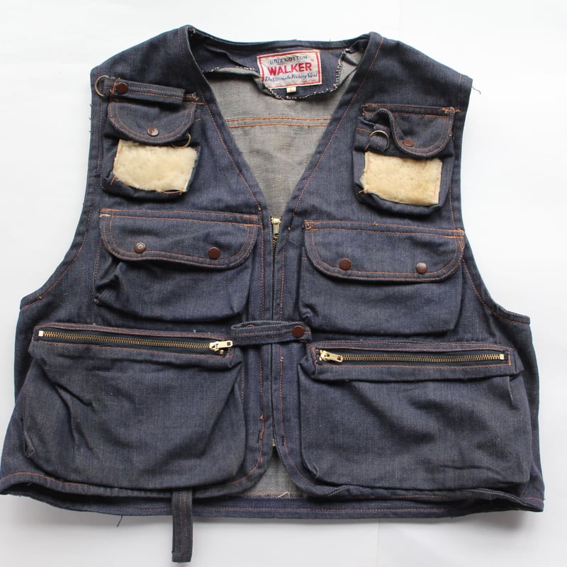 70's WALKER VAT DYED DENIM FISHING VEST バットダイデニ...