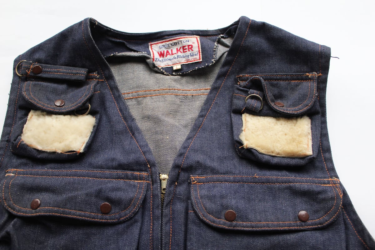 70's WALKER VAT DYED DENIM FISHING VEST バットダイデニ