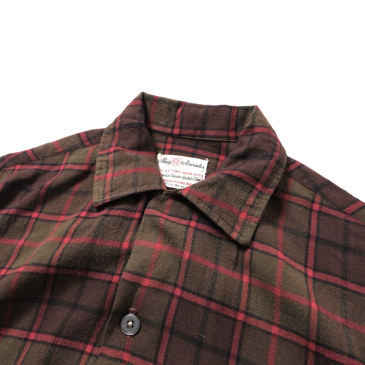 60's Macy Associates Plaid Open Collar RAYON L/S Shirt (S-14-14 1/2) レーヨン  オープンカラーシャツ