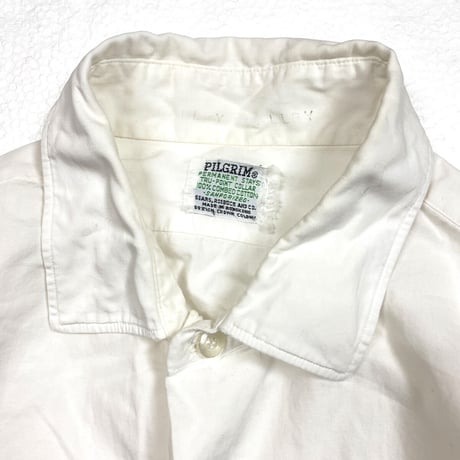 60's PILGRIM Cotton L/S Shirts (about M) シアーズ ピルグリム マチ付き コットン 白シャツ