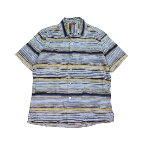 60's Cove Striped All Over Print Loop Collar S/S SHIRT (M) ボーダー 総柄プリント ショートスリーブシャツ オープンカラー