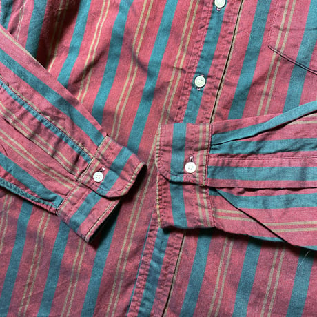 60's CREIGHTON Cotton Striped L/S Oxford B.D.Shirts (M) クレイトン コットン ストライプ オックスフォード ボタンダウンシャツ マチ付き