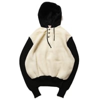 60's Sportwear Pullover Fleece Wool Knit Hooded Sweat Shirts (M) スポーツウェア アクリルボア×ウールニット スエット パーカー 黒×白