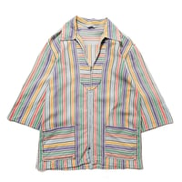 60's kerrybrooke Striped S/S Denim Shirts (about M) マルチカラーストライプ ハーフスリーブ デニムシャツ