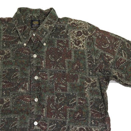 60's SEARS  Batik Print COTTON S/S B.D.Shirts (L) シアーズ コットンボタンダウンシャツ 総柄 バティック柄