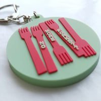 DONATION（寄付3,000円）→キーホルダー NO MORE FORKS？？（ピスタチオグリーン）