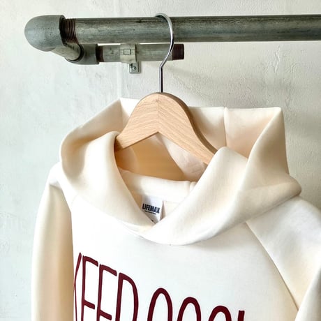 KEEP COOL BUT CARE Hoodie オフホワイト×マルーン (新素材ボディ／サイドポケット付き)