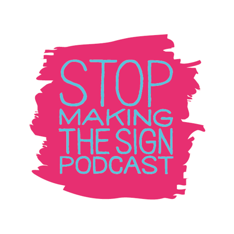 STOP MAKING THE SIGN PODCAST  T-shirt（マゼンタピンク×シアンブルー）