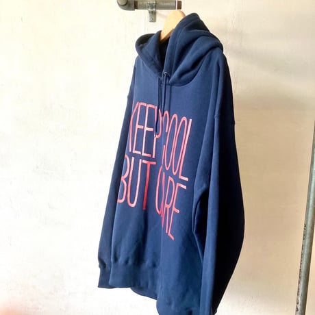 KEEP COOL BUT CARE Hoodie ネイビー×マルーン (コットン100%／ポケットレス)