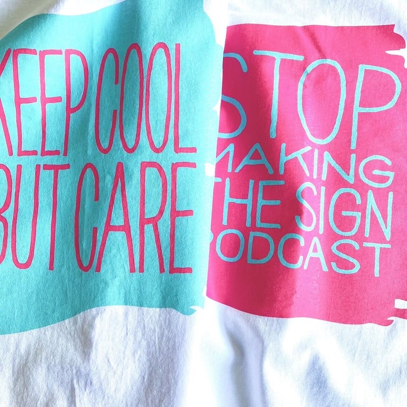 KEEP COOL BUT CARE T-shirt（シアンブルー×マゼンタピンク